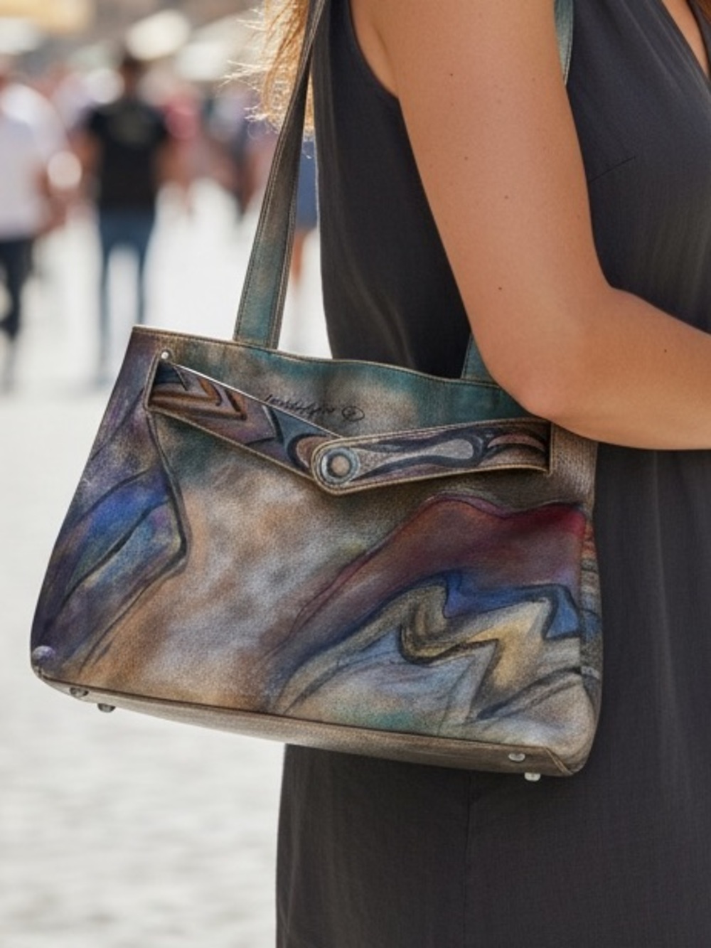Jane Yoo Wearable Art hand-painted leather shoulder bag NEW